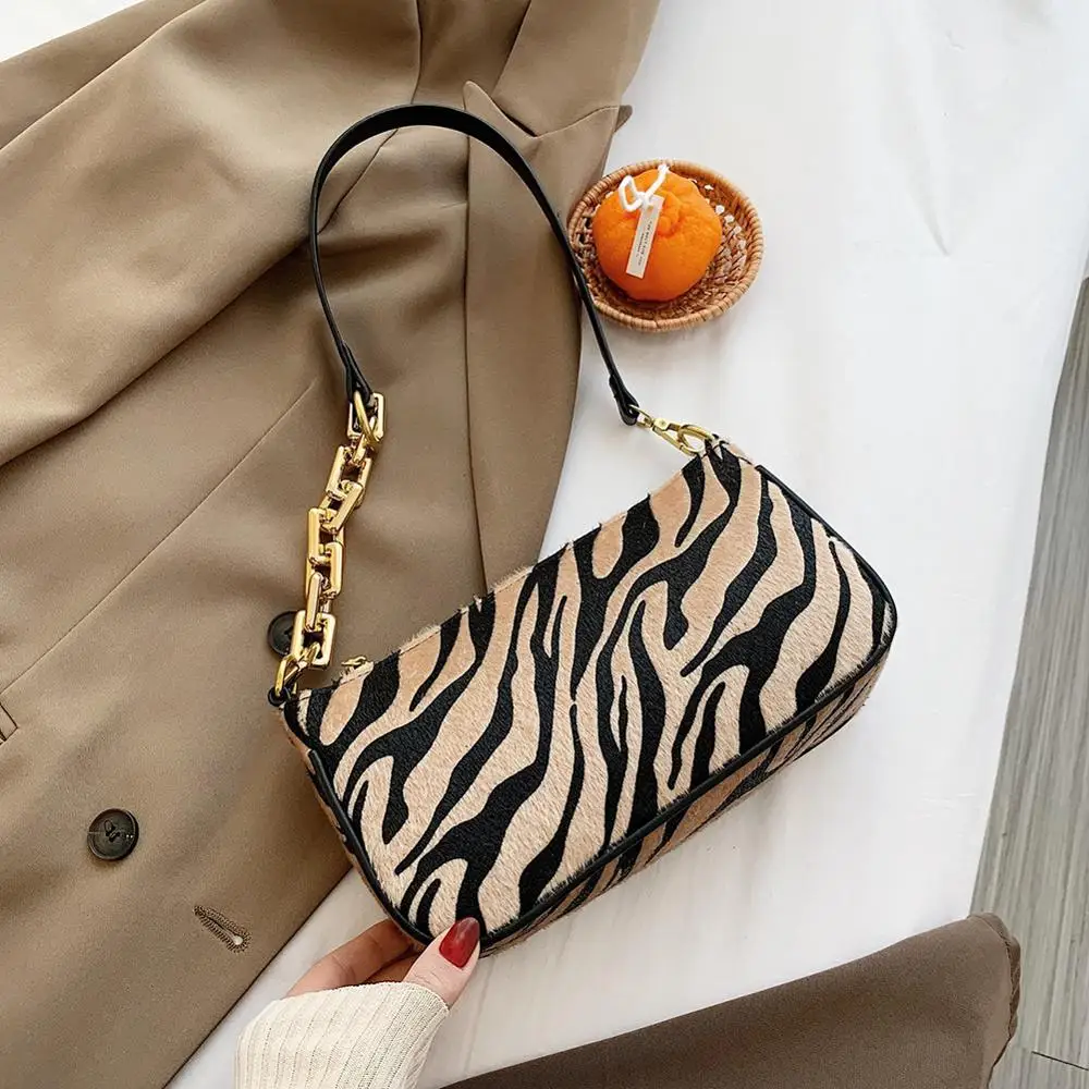 

Zebra Printed Small Velvet PU Leather Shoulder Bags for Women 2020 Trending Chain Handbags Women's Branded Trend Hand Bag