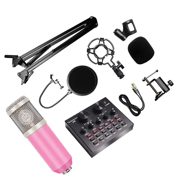 Bm 800 студийные комплекты микрофона с фильтром V8 звуковая карта конденсаторный микрофон комплект записи Ktv караоке микрофон для смартфона - Цвет: Pink