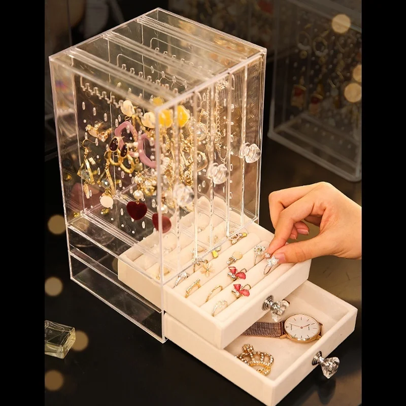 

Dustproof Acrylic Earrings Jewelry Storage Box Display Stand Drawers Rack Holder Jewerly Box Storage Box Organizer Trinket Boxes