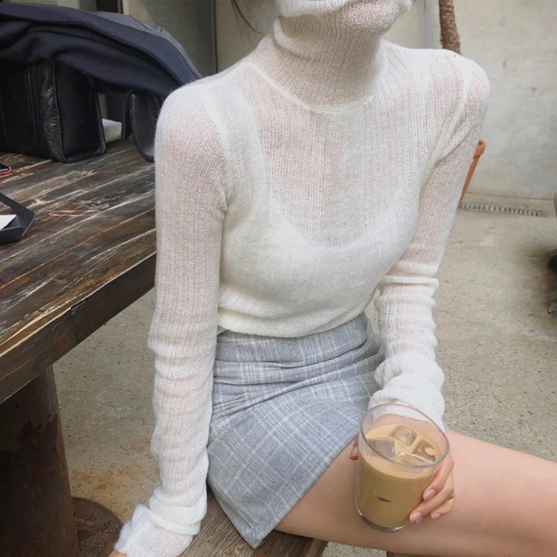 White Korean Knitted Sweater For Women Turtleneck Long Sleeve Autumn Slim Pullover Female Clothing Fashion New 2019 White Korean Knitted Sweater For Women Turtleneck Long Sleeve Autumn Slim Pullover Female Clothing Fashion New 2019