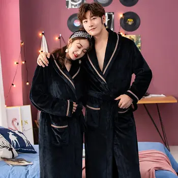 

Winter Warm Flannel Homewear Kimono Bathrobe Gown Coral Fleece Lovers Nightwear Intimate Lingerie Casual Sleepwear Home Clothes