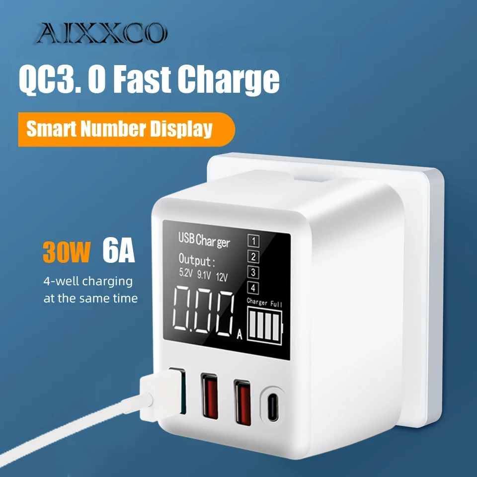 AIXXCO 6/8A Quick Charge QC3.0 USB PD Charger Wall Travel Mobile Phone Adapter Fast For iPhone Xiaomi Huawei | Мобильные телефоны и