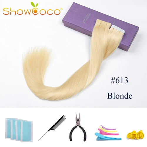 Color613 -40 Pcs ShowCoco лента в Пряди человеческих волос для наращивания натурального волос 20/40 шт, смешанные цвета, Цвет горячие головы для наращивания блеск коричневого до блондинка ленточных накопителей - Цвет: Color613 -40 Pcs