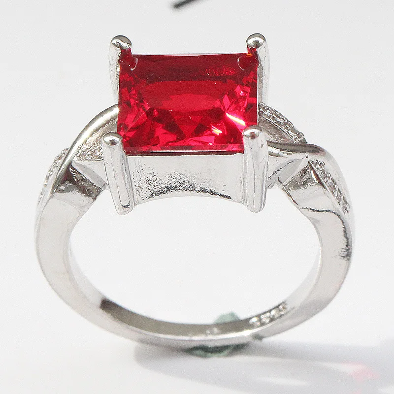 Cellacity, классическое квадратное кольцо с рубином и драгоценным камнем для женщин, серебро 925, ювелирное изделие, Модный женский свадебный подарок, размер 6-10