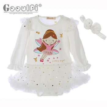 

Gooulfi Children's Dress Cotton Mesh Kids' Dresses Knee-length Ball Gown Full Sleeve Cream/Pink/Red With Headband Summer Dresses