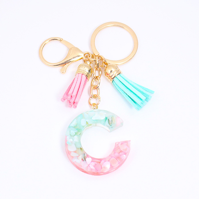 Acrylic Letter Keychains English Alphabet Crystal Women Key Chains Ring Tassels Keyring Holder Pendent Gift Accessory