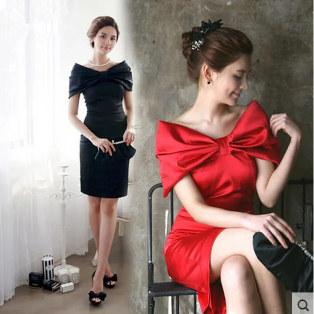 

vestido de festa for graduation robe de soiree bow Formal party gown cheap short prom fast shipping mother of the bride dresses
