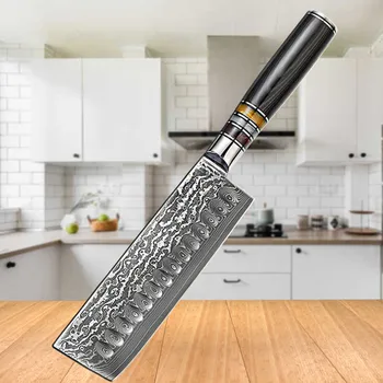 

7 Inch Kitchen Chef Knife Powder Damascus Steel Rose Pattern Professional Chinese Sharp Cleaver Utility Knives Transparent Handl