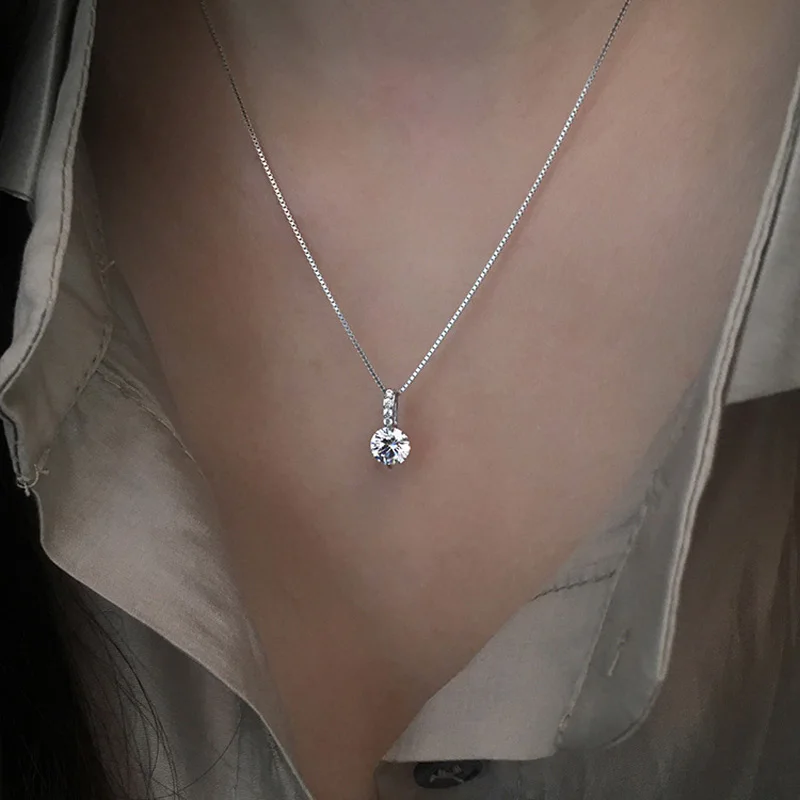 Sterling Silver Geometric Drop Pendant Necklace Clavicle Chain Women Jewelry