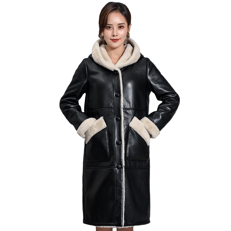 Осенняя женская меховая кожаная куртка зимнего размера плюс 4XL модная теплая