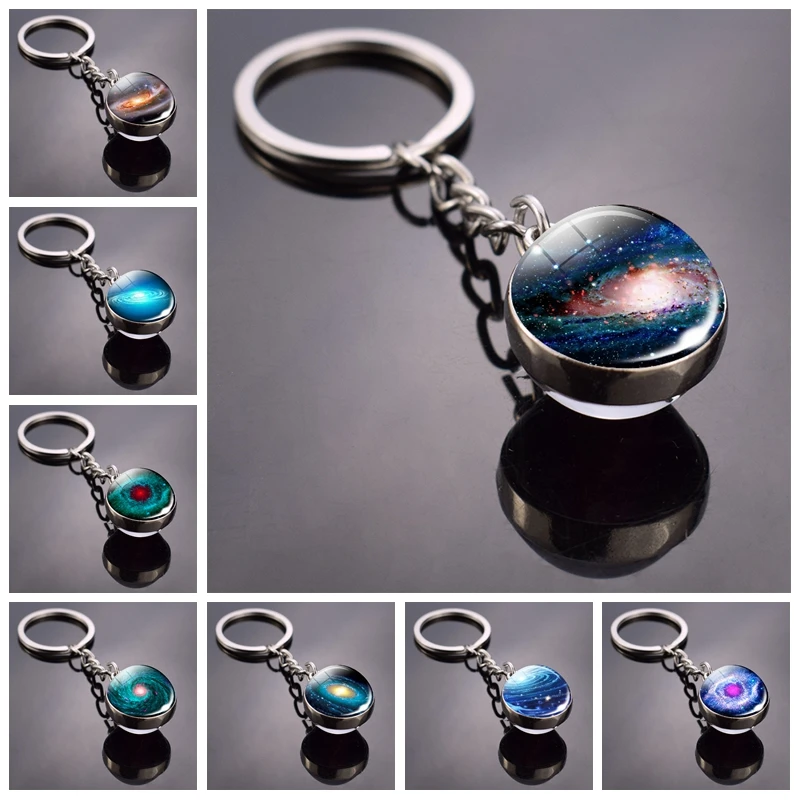 

Universe Key Chains Galaxy Outer Space Double Side Glass Ball Keychain Astronomy Pendant Keyring
