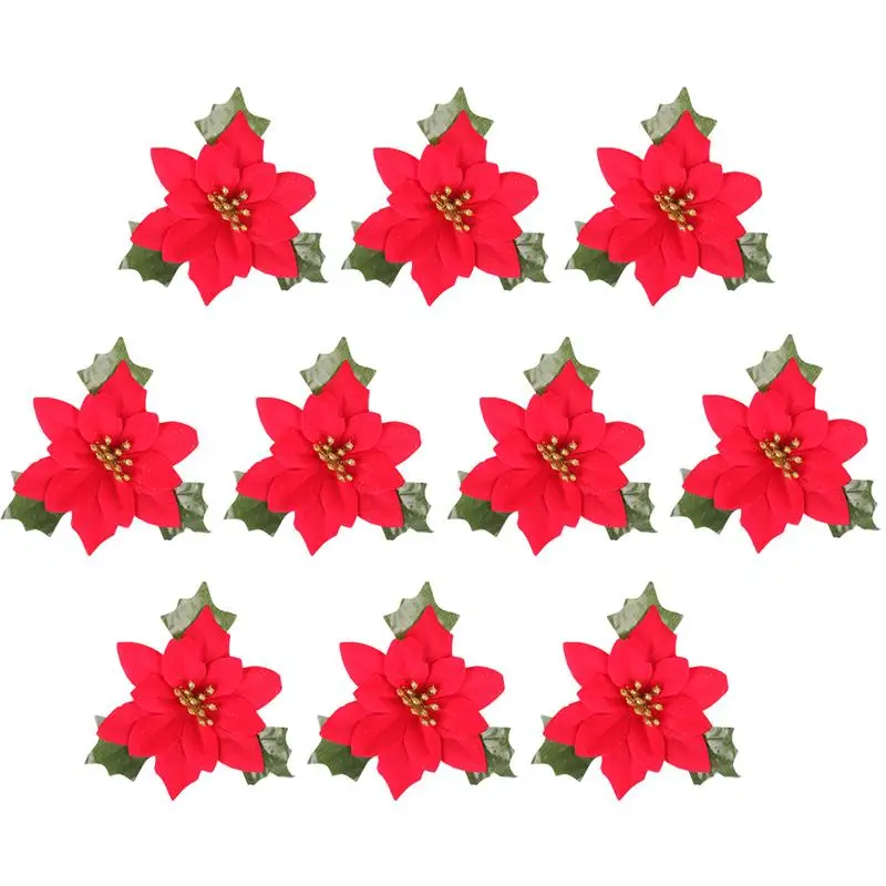 Многоцветный 10 шт. искусственные цветы для украшения блестки Poinsettia поддельные цветы DIY домашние свадебные декорации цветок голова Рождество - Цвет: Многоцветный