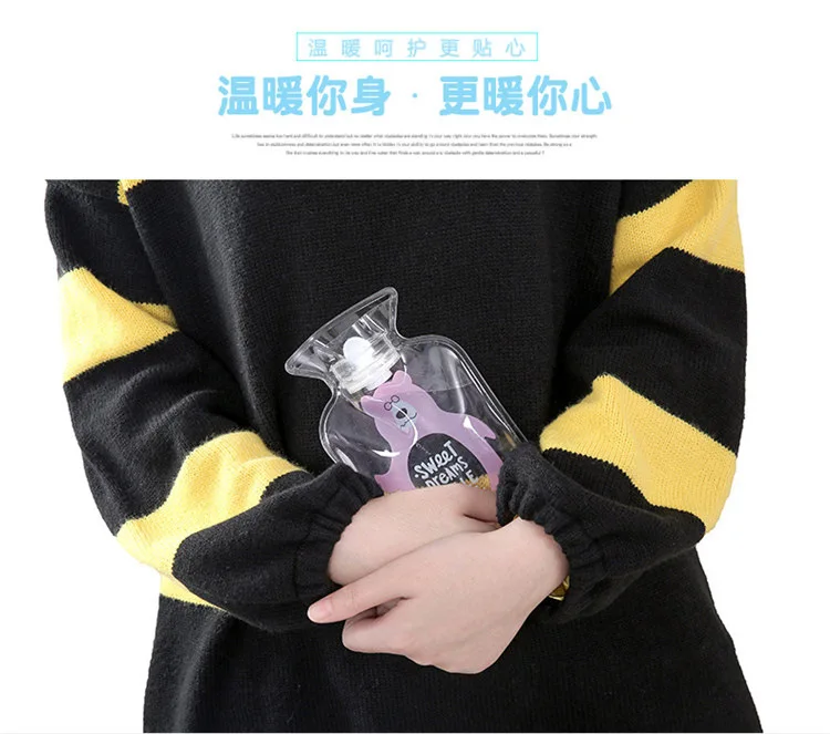 Winter Warm Cartoon Transparent Portable Irrigation Hand Warmer Hot Water Bottle Household Heating Pad Dormitory Hot Water Injec