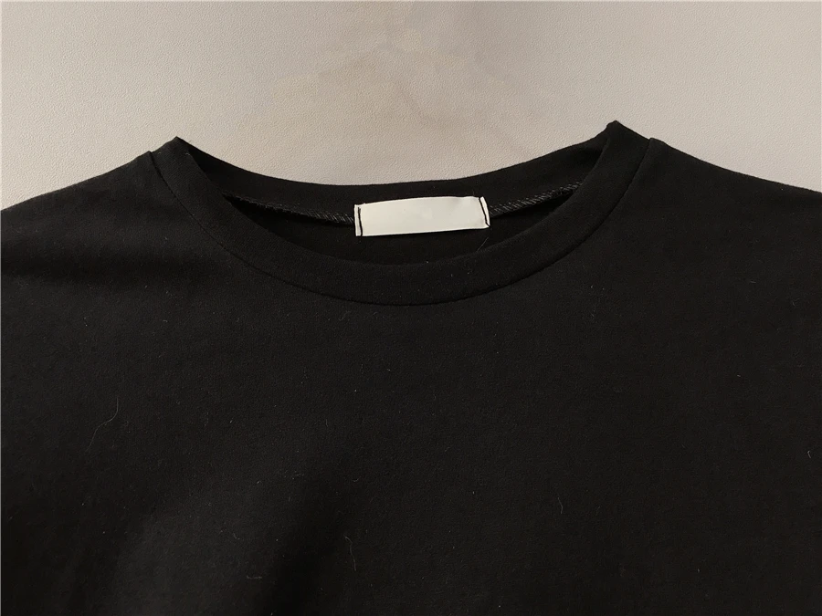 ALPHALMODA, весна, новинка, Джокер, простой пуловер, короткий рукав, футболка для женщин, меховая отделка, пэчворк, модная футболка, черный, белый