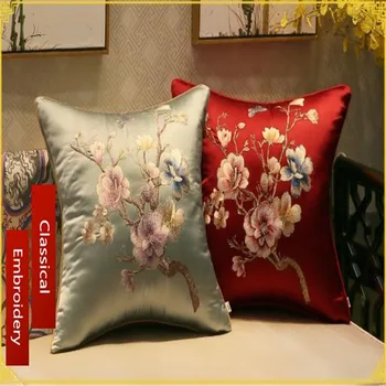 

free shipping classical quality flowers throw Pillow with inner 50x50cm Pillow embroidery sain cushion pillow chair decorate