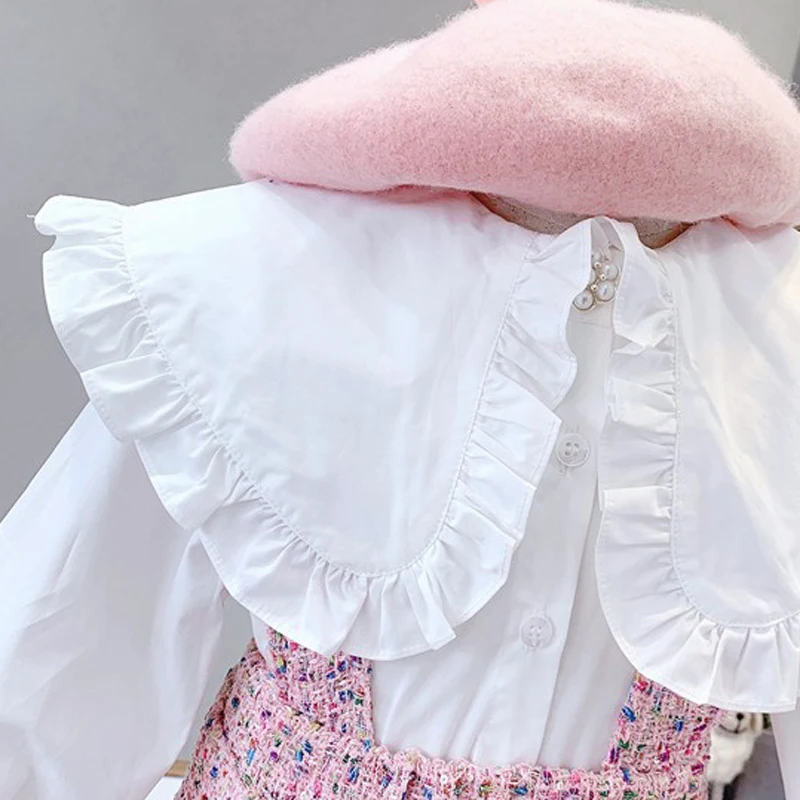 Humor Bear/ г., осенний костюм для девочек Рубашка с длинными рукавами и кукольным воротником+ юбка-жилет комплект детской одежды в Корейском стиле из 2 предметов