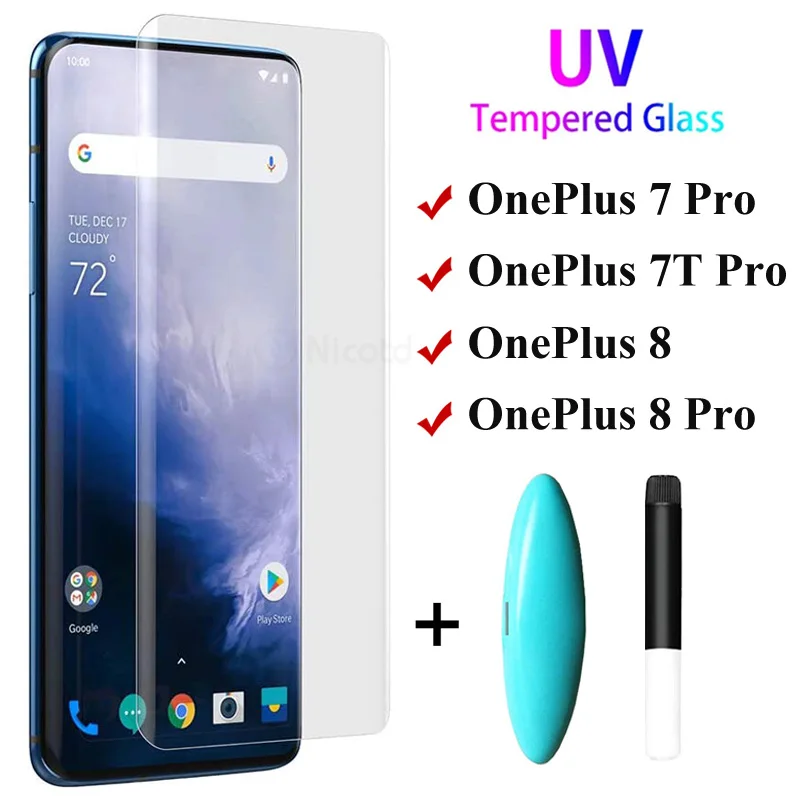 Per Oneplus 8 Pro Uv Liquid Screen Protector Full Glue Vetro Temperato Per Oneplus 8 9 7T 10 Pro Vetro Protettivo Oneplus 9 Pro