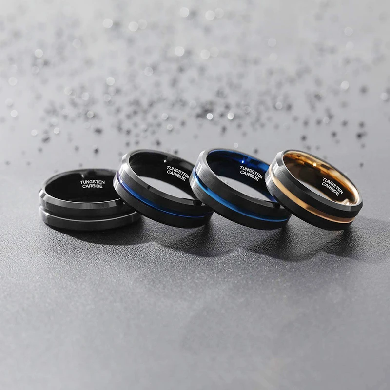 TIGRADE 8mm Men Black Tungsten Carbide Ring Thin Blue Line Wedding Band Vintage Men Jewelry Anime Anel Masculino Aneis Size 6-15 2