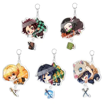 

Anime Demon Slayer Acrylic Keychain Cute Brinco Blade Of Ghost Key Chain Kamado Tanjirou Cosplay Pompom Yaiba Keyring Pendant