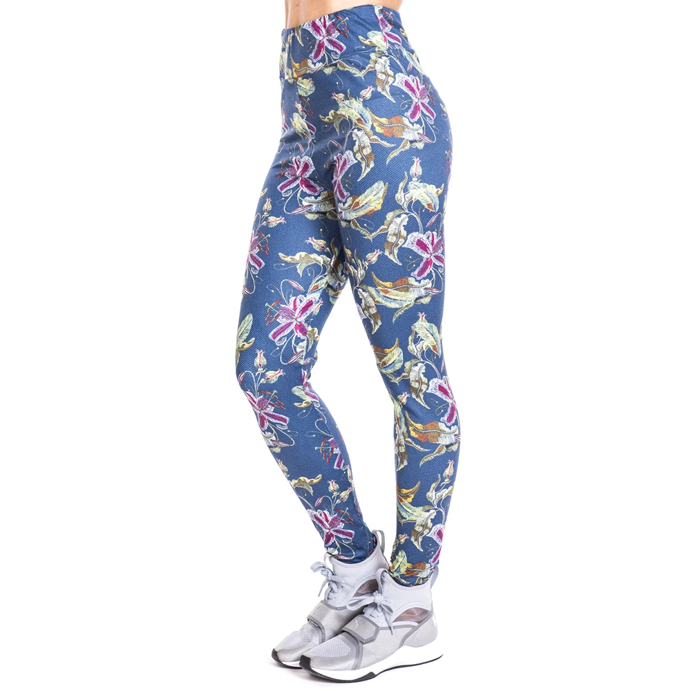 Tropical flowers imitate Jeans Print Legging Push Up Fashion Pants High Waist Workout Jogging For Women Athleisure Leggings | Женская