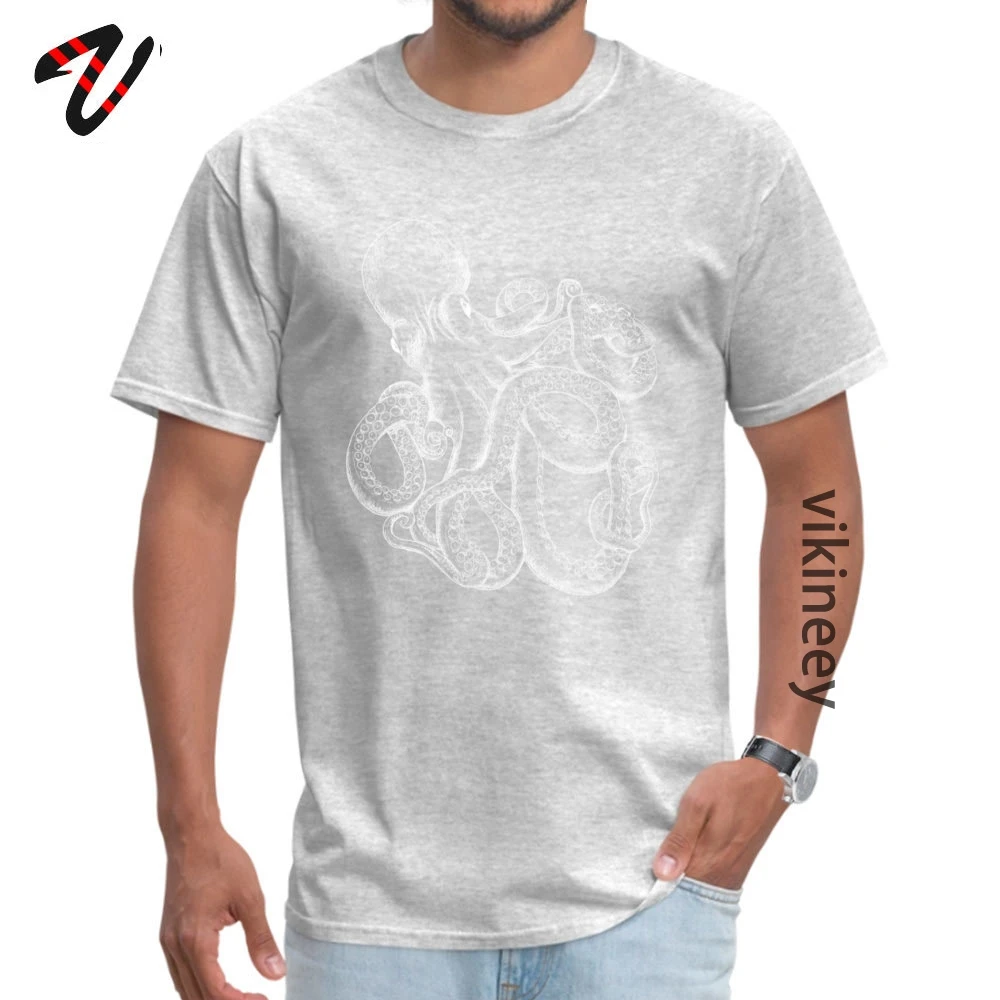 Realistic_Octopus__White_on_Black_ Printed _black Tops &amp;amp; Tees for Men 100% Cotton Round Neck Tshirts Street T-shirts On Sale Realistic_Octopus_-_White_on_Black_7248 grey