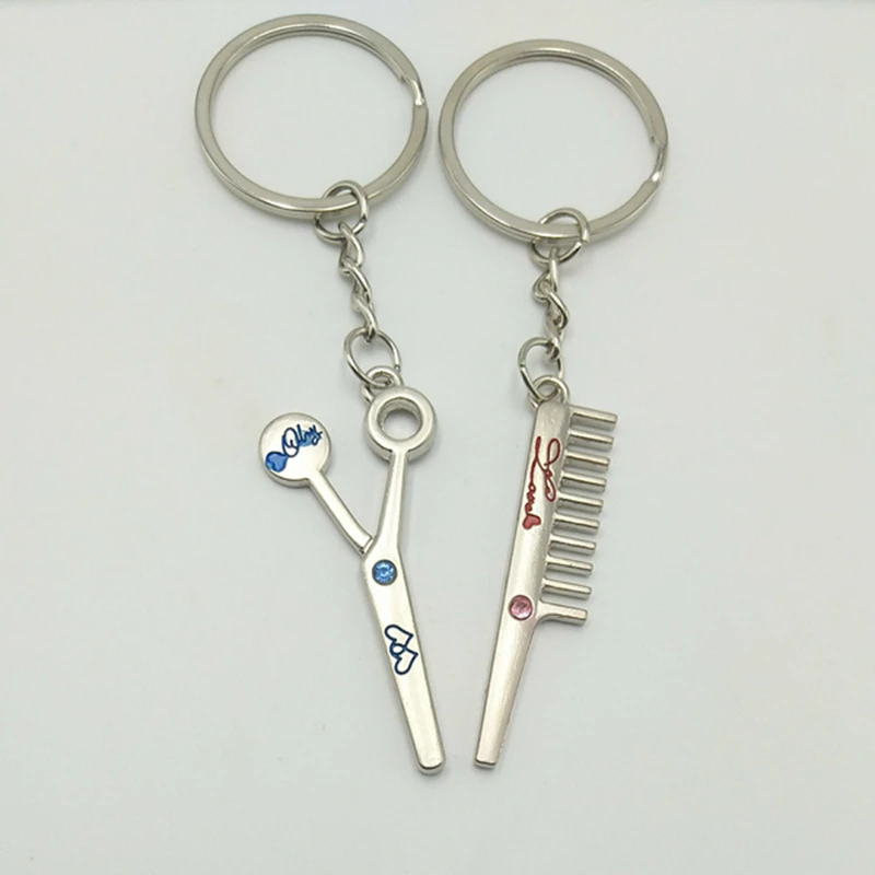 

Creative Hair Clip Comb Couple Keychain Metal Key Ring Pendant Creative Key Chain Barber Shop Promotional Gifts