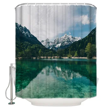 

Waterproof Polyester Fabric Shower Curtain Blue Sky White Cloud Mountain Shower Curtain