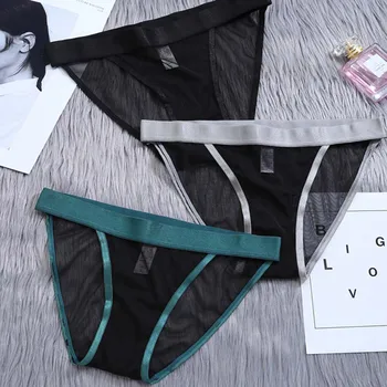 

Sexy Ultra-thin Mesh Panties For Women Lace Low Waist Seamless Ice Silk Transparent Tempting Lingerie Breathable Mesh Thong