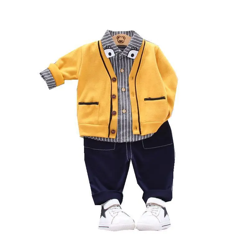 

New Spring Autumn Boys Baby Girls Casual Striped Clothing Kids Jacket Shirt Pants 3Pcs/Sets Children Cartoon Cotton Tracksuits