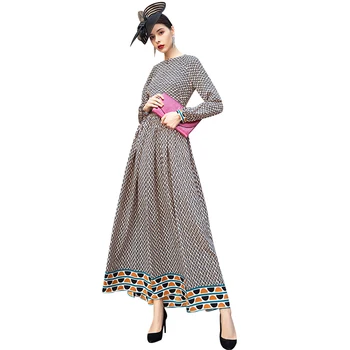 

Chiffon Ethnic Style Long Dress Ankle-Length Women Runway Dress Vintage Patchwork Office Lady Clothing DZ2370