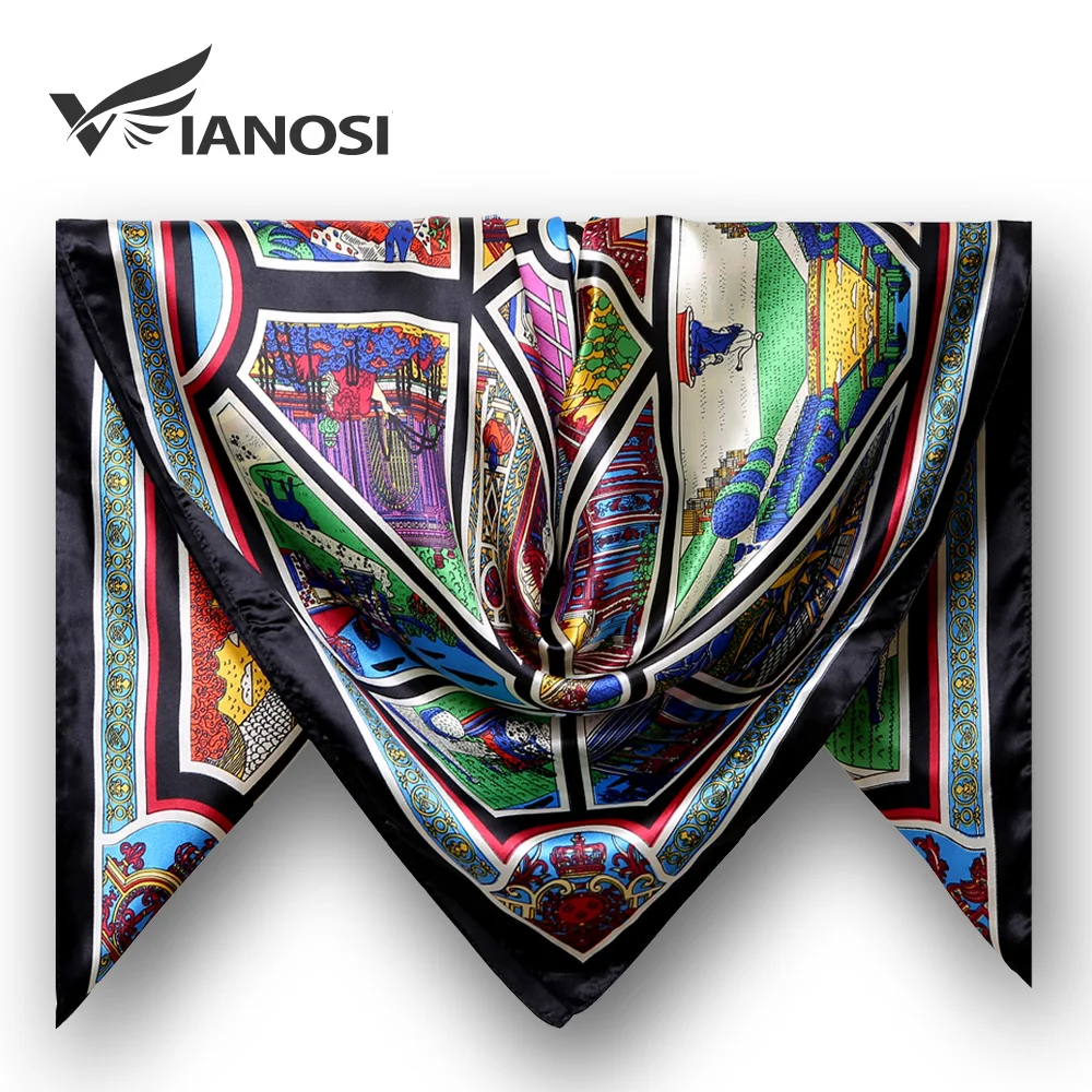 

[VIANOSI] Elegent Women Large Square Silk Scarf Printed,90*90cm Fashion Spring And Autumn Polyester Silk Scarf Shawl