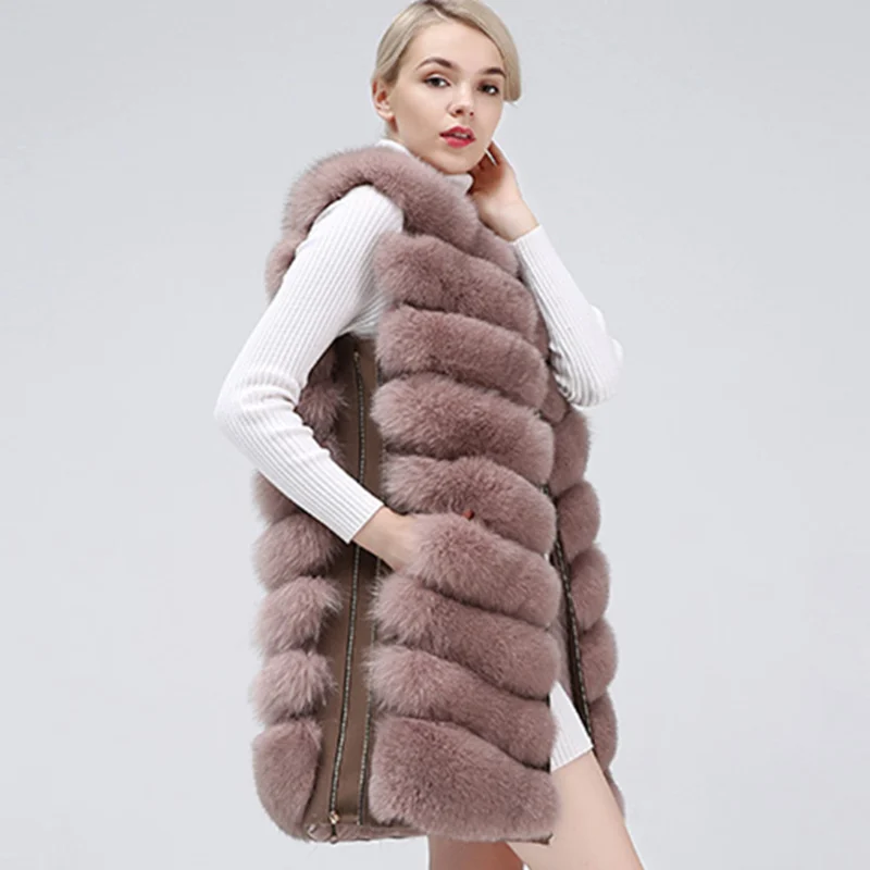 New Fashion Fox Fur Vest Zipper Real Fur Jacket Female Winter Warm Fur Coat High Quality Leather Vest Fur Fox