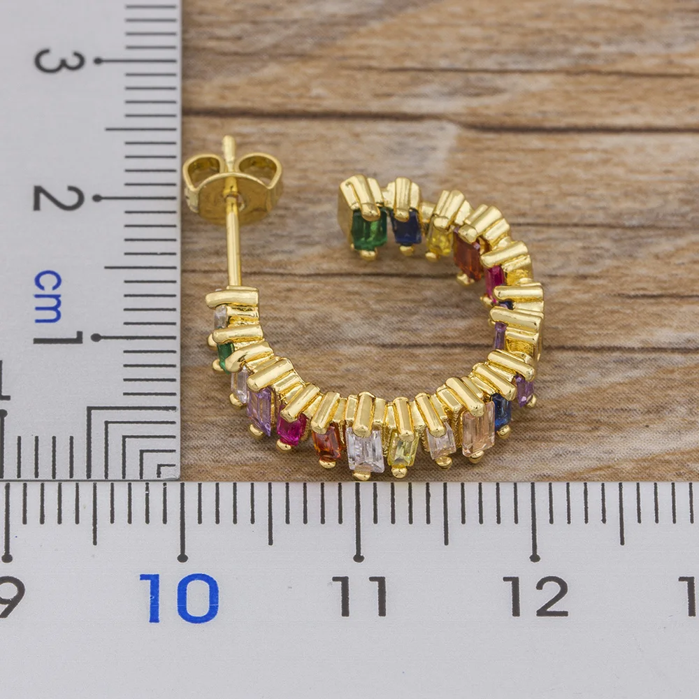 Luxury Female Crystal Zircon Stone Earrings Fashion Copper CZ Gold Rainbow Jewelry Romantic Boho Stud Earrings For Women Girls - Image 2