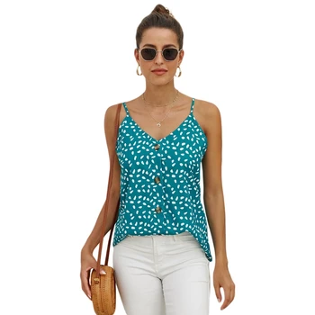 

Button Front V Neck Spaghetti Straps Tank Top Women Summer Sleeve Off Shoulder Casual Beach Dating