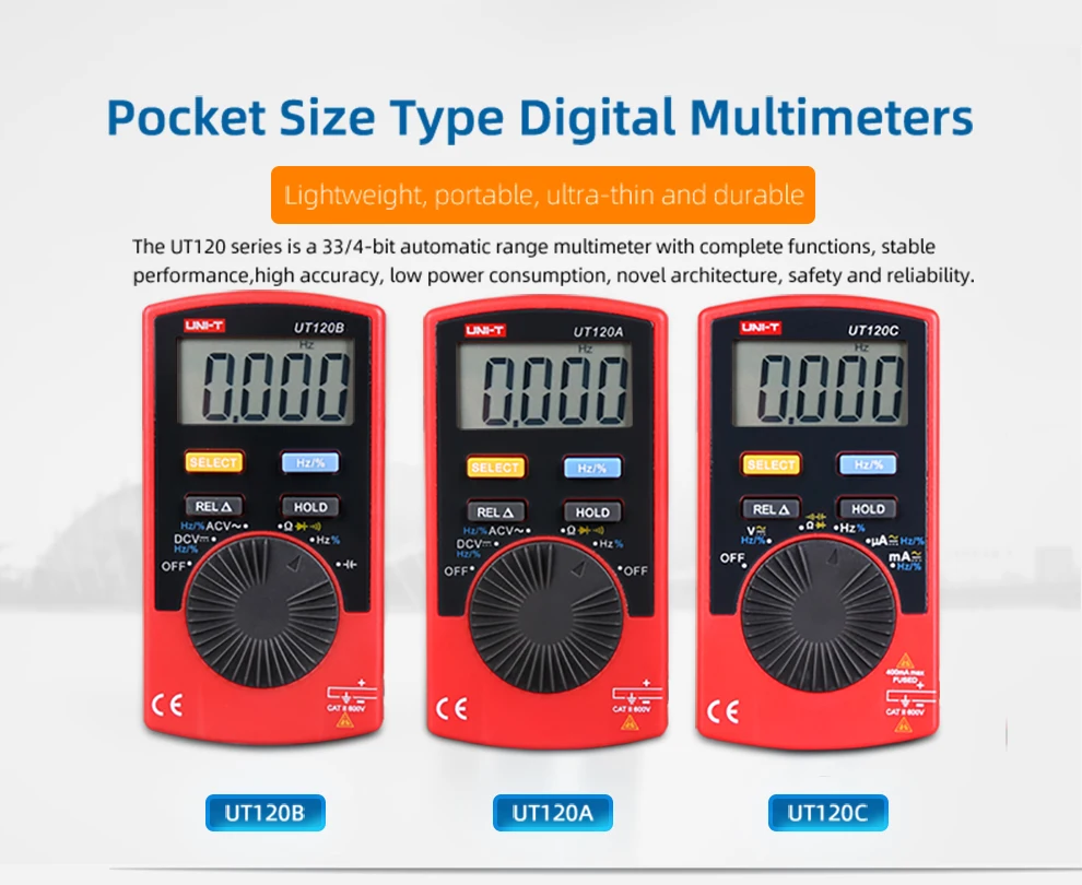 Цифровой мультиметр UT120A/UT120B/UT120C карманный размер автоматическое отключение Авто диапазон 4000 дисплей для DIYers и инженеров