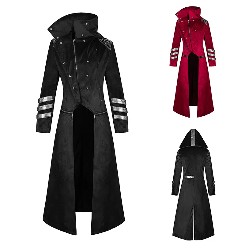 

2019 Winter New Style Europe And America Men's Long Button Zipper Design Cuff Stripes Fight Skin Hooded Palace Installed