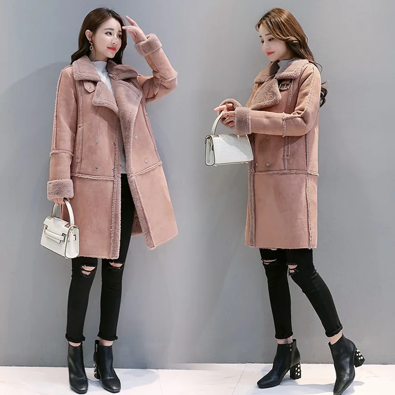 

2019 Winter New Style WOMEN'S Dress Korean-style Loose Thick Cotton-padded Jacket Mid-length Lambs Wool Coat Suede Cotton-padded