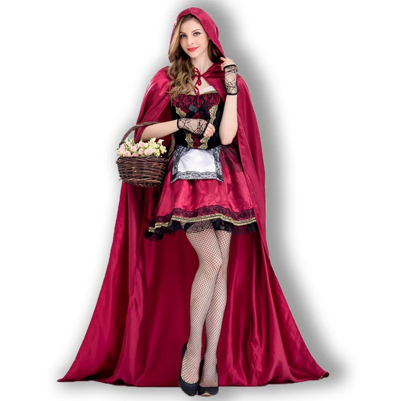 

Adult Women sexy Halloween Cosplay Party Costume Little Red Riding Hooded Robe Lady Dress Suits Cloak Outfit For Girls