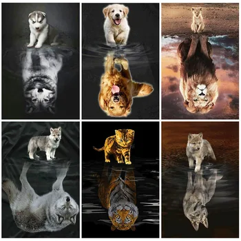 

HUACAN Full Square Diamond Painting 5D Cat Animal Diamond Art Embroidery Fantasy Home Decoration