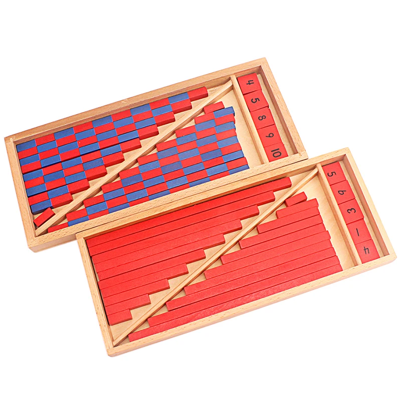 Jogos em Casa Materiais Montessori Matemática Brinquedo Hastes Numéricas Mini Azul & Vermelho Varas Caixa Digital 1-10 Educação Precoce Número Exercícios
