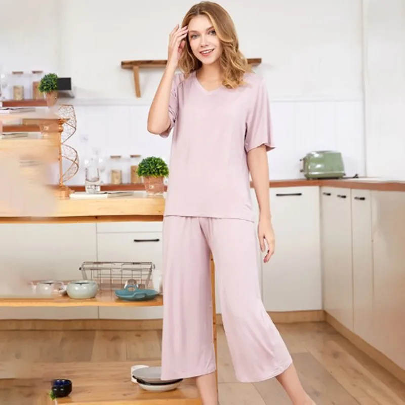 

Pijamas women new pyjama femme loose cotton pijama set spring summer short sleeve sleepwear pajamas suit casual home clothes
