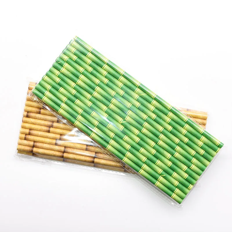 25Pcs Creative Drinking Straw Bamboo Pattern Paper Drinking Straw Decoration Wedding Party Bar Supplies