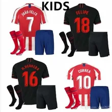 Коллекция года, Atletico Madrides, футболка для футбола, комплект для детей+ носки, GRIEZMANN KOKE M. LLORENTE JOAO FELIX Atletico Madrides, Детская футболка