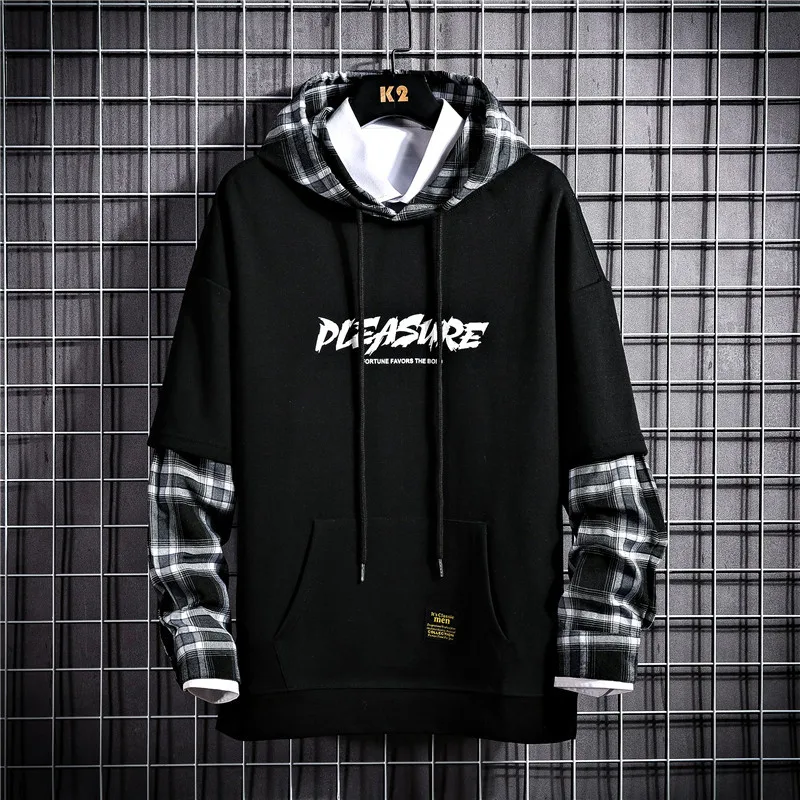 URSPORTTECH 2020 New Spring Autumn Black Patchwork Hoodies Men's Sweatshirts Hip Hop Punk Streetwear Casual Pullover