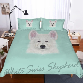

White Shepheid Puppy Bedding Set Bedroom Decor 100% Microfiber Hypoallergenic with Zipper 1PC Duvet Cover with Pillowcases