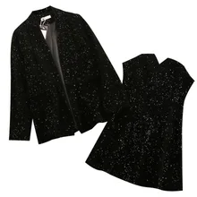 Высокое качество Новые женские комплекты из двух частей с длинным рукавом куртки пальто пиджаки Топы без бретелек Мини платье OL формальный комплект из двух частей костюмы