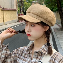 HT2782 женский берет осенне-зимняя женская шапка Aritst живописная шляпа винтажная клетчатая восьмиугольная кепка Newsboy Леди Ретро замшевый берет шапка