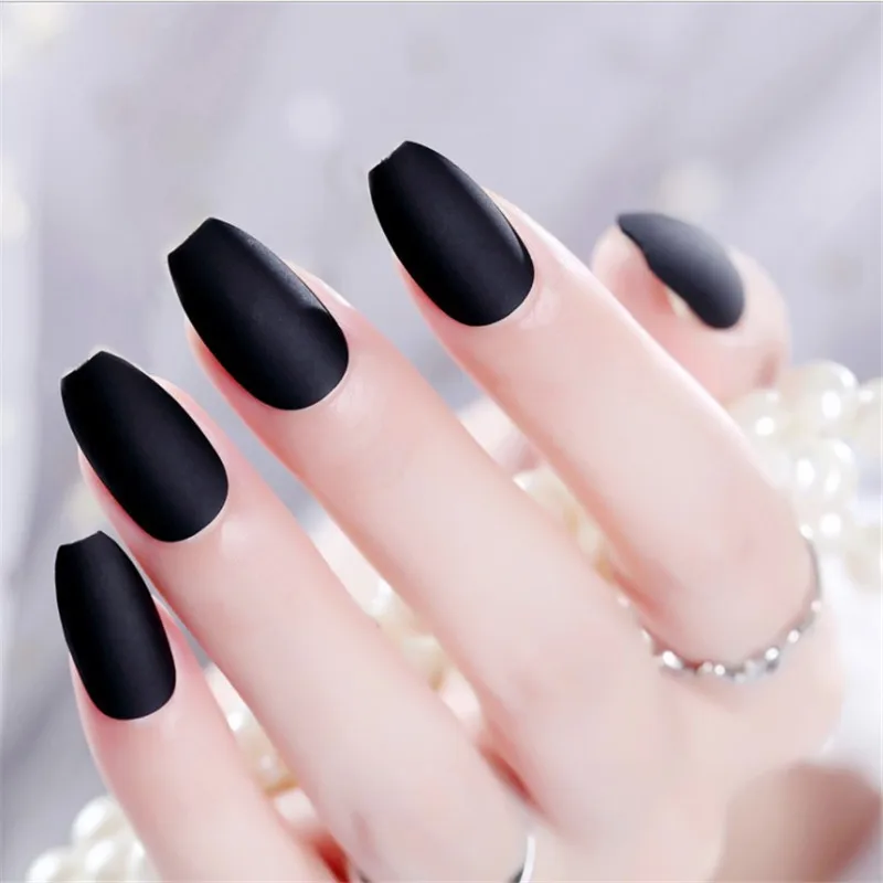 Черный матовый поддельные ногти гроб короткий Im пресс искусственная Ongles суд поцелуй пластмассы нажмите на ногти для пальцев балерины Unghie Finte