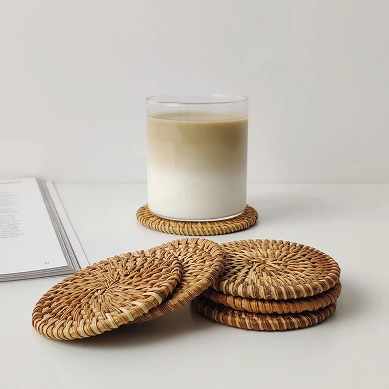 Kitchen Table Mats Rattan Coaster Diy Bowl Pats Soup Pot Insulation Pad Round Place Hand-made Household Tableware | Дом и сад