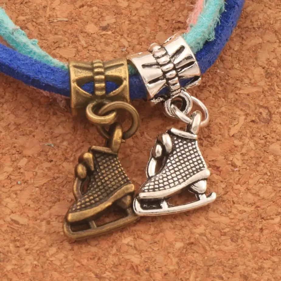 Ice Skating Grid Shoes Big Hole Beads 100PCS Zinc Alloy Bronze Dangle Fit European Charm Bracelets 26.9x10.4mm B568